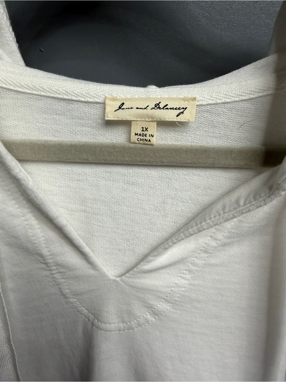 Jane & Delancey White Hooded Tunic Top High Low Hem Long Sleeve 1X Plus Size - Picture 3 of 12